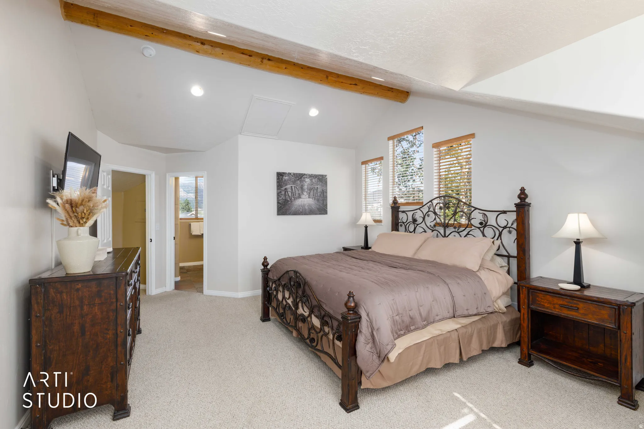 Vaulted ceilings with exposed wood beams