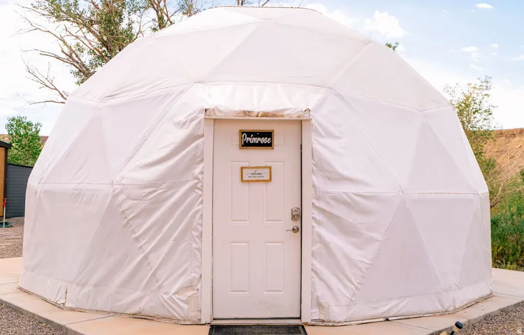 Geodesic dome structure featuring a paneled exterior