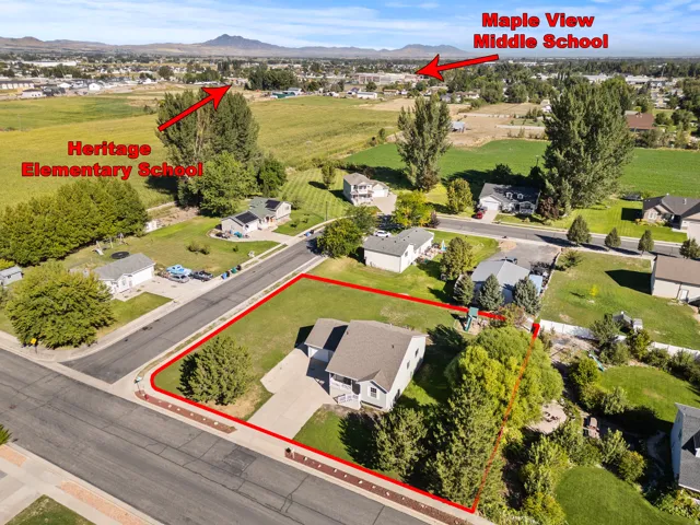 Aerial perspective of a corner lot property