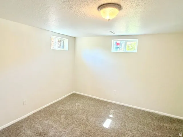 Neutral-toned carpeting, light-colored walls, and two integrated windows