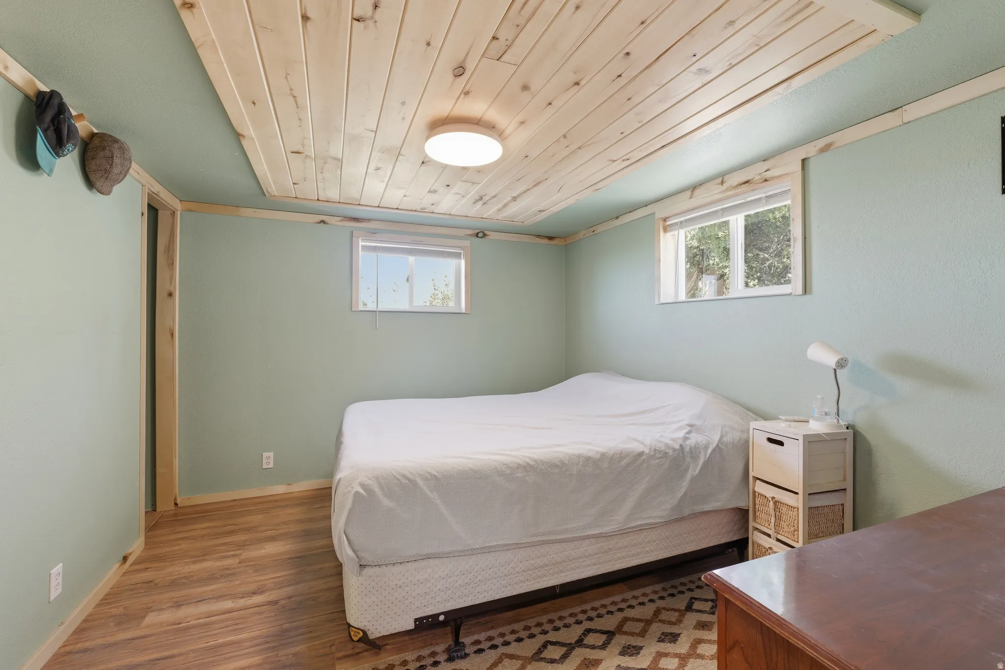 Wood-finish flooring with light-toned walls