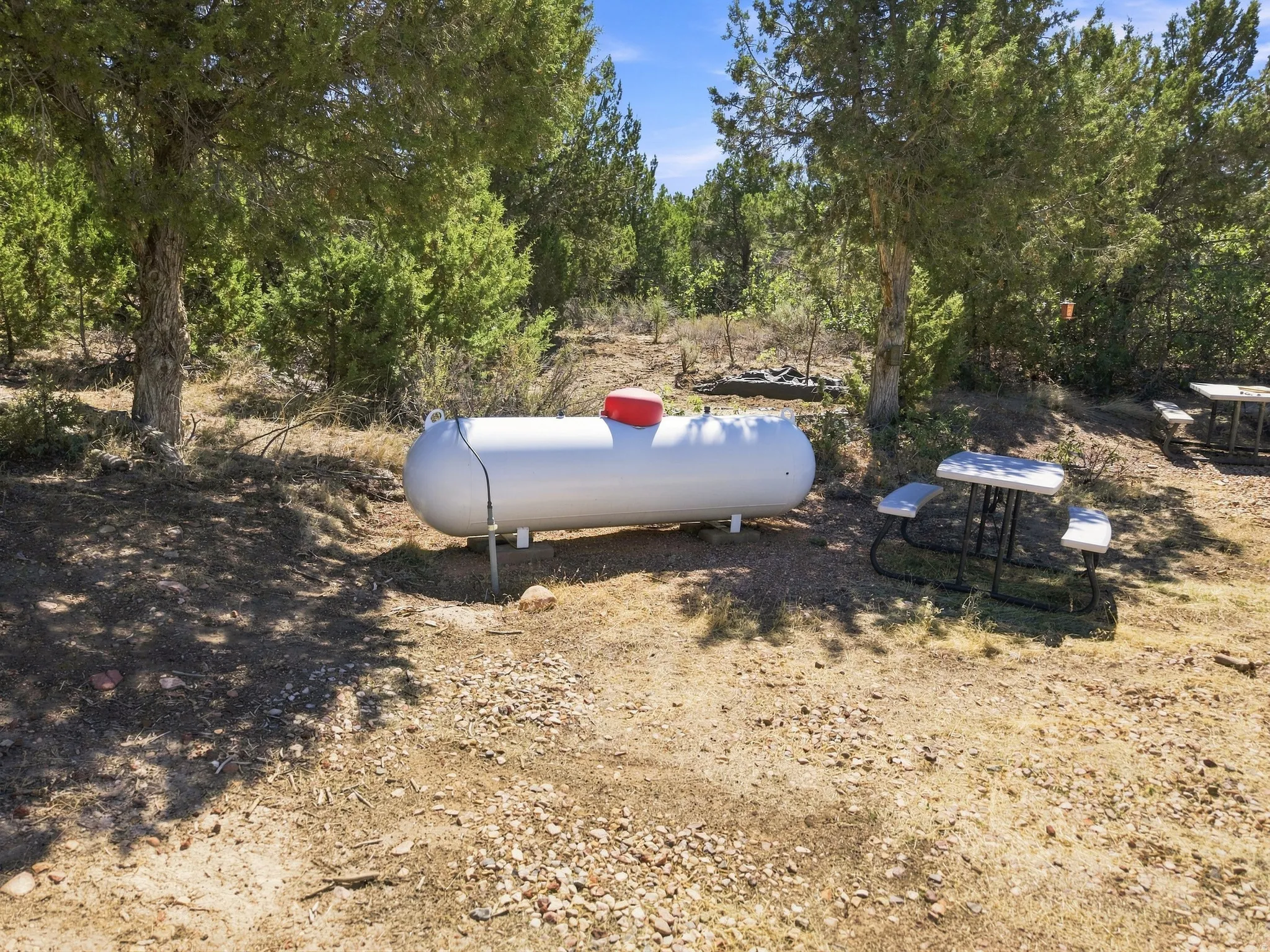 Propane tank with red cap
