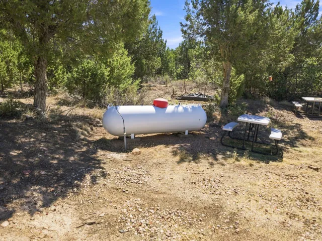 Propane tank with red cap