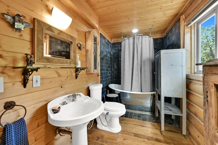 Wood-paneled walls and ceiling