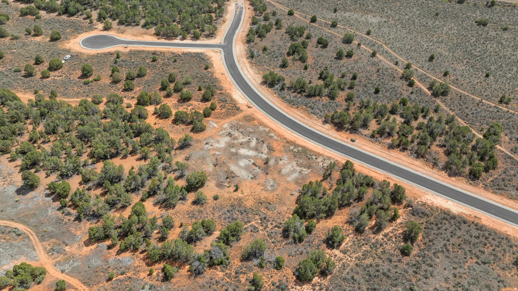 Paved road access, cul-de-sac, natural desert vegetation, and mature trees