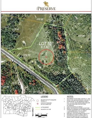 Site Plan. Displaying property boundaries, lot numbers, and specific building activity envelopes for the property