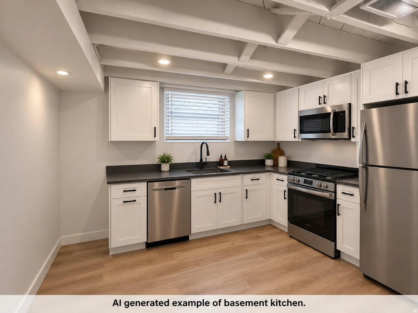 AI Generated example of possible basement kitchen in current storage room.
