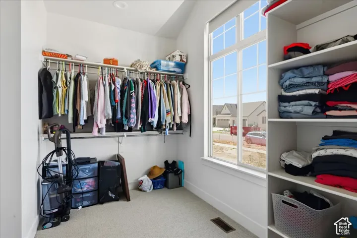 Angled ceiling with recessed lighting