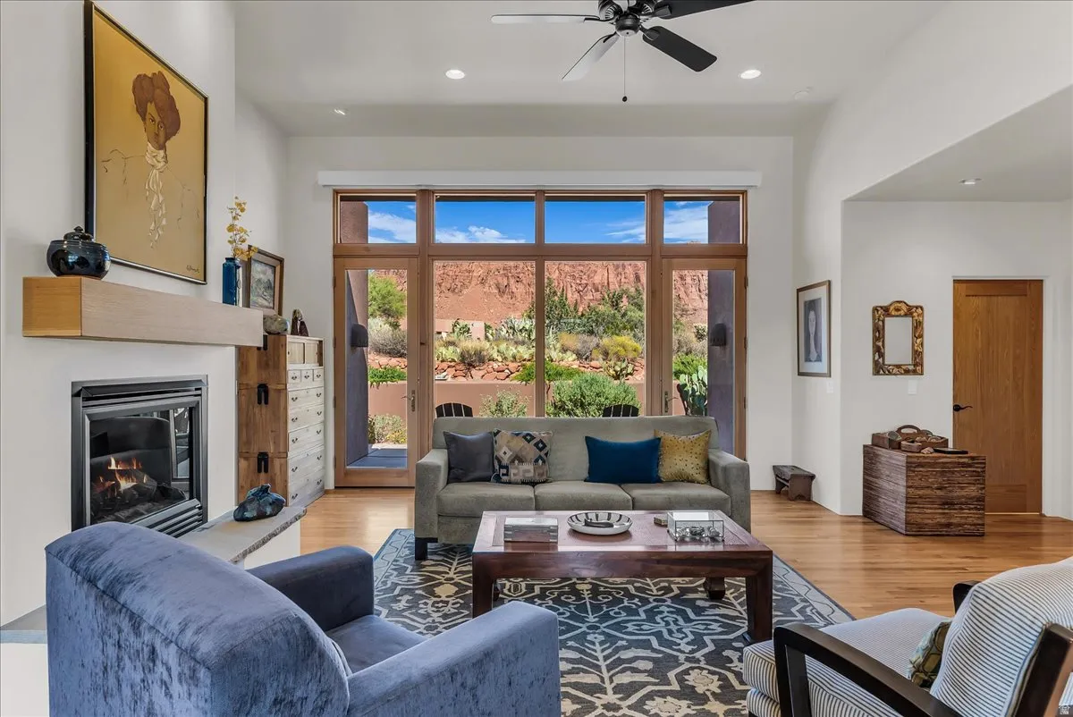 Living Area with Gas Fireplace and Incredible Views of the Kayenta Cliffs