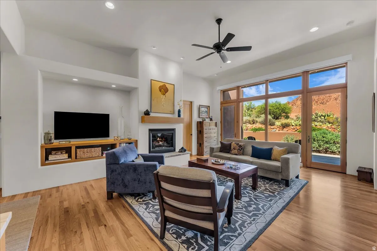Living Area with Gas Fireplace and Incredible Views of the Kayenta Cliffs