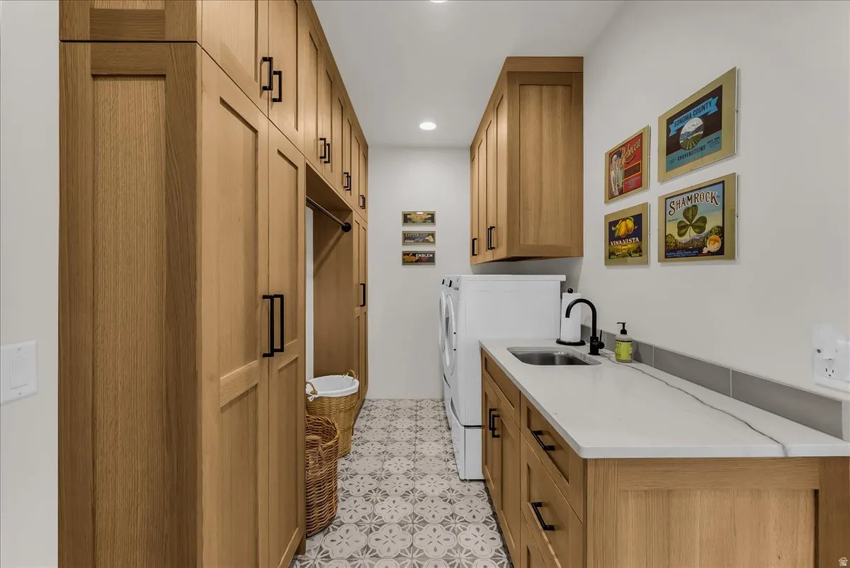 Laundry Room with Sink and Built in Solid Oak Cabinetry