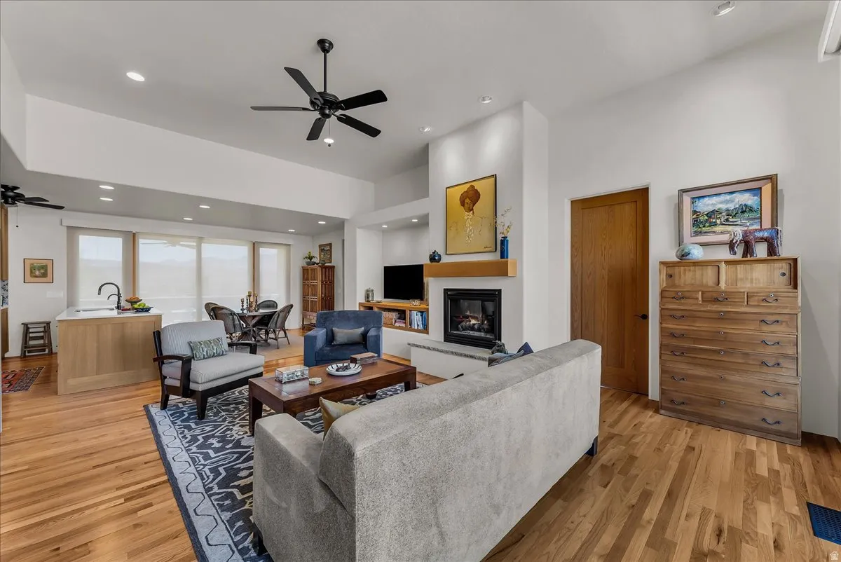 Living Area to Dining Room with Motorized Blinds