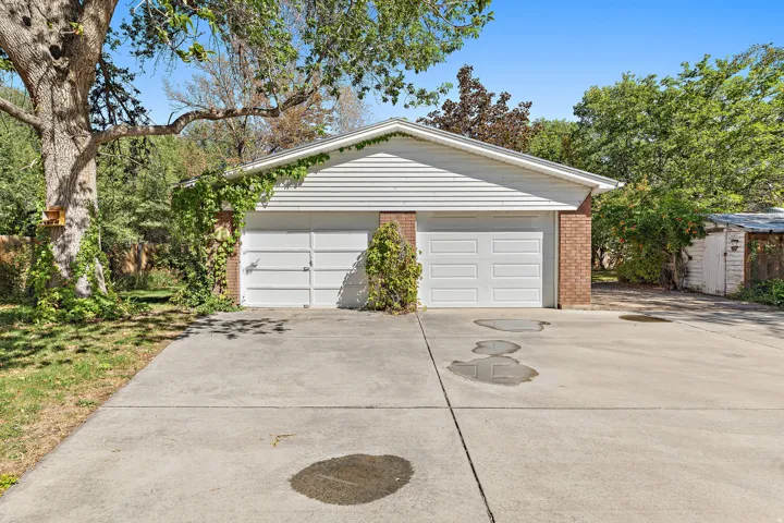 Detached two-car garage with overhead doors