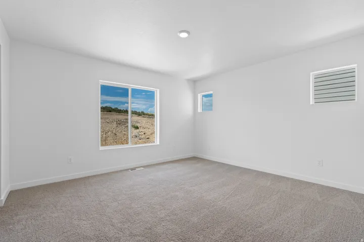 Neutral color palette with carpeted flooring and recessed lighting
