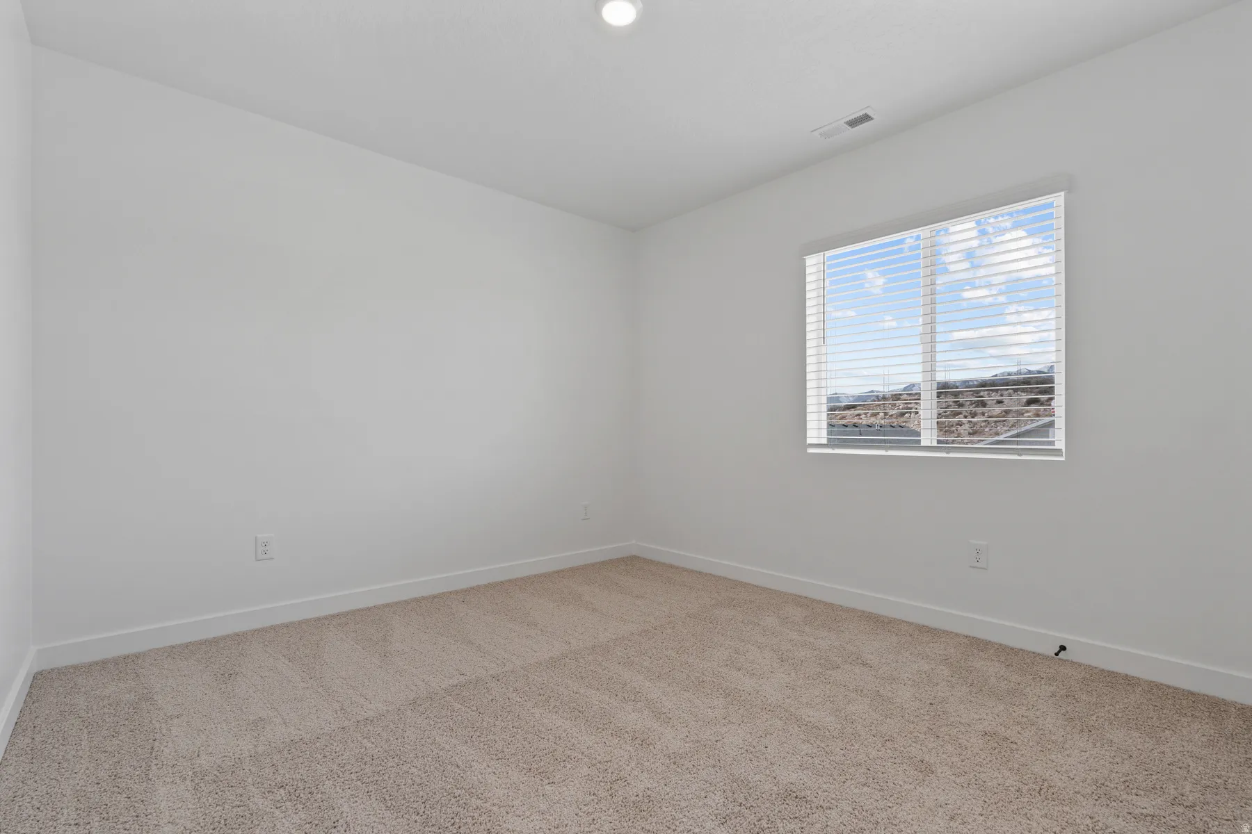 Neutral tone wall color with carpet flooring and recessed lighting