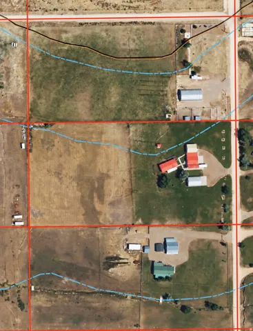 Aerial Property Map. Displaying property boundaries, structures, and land features