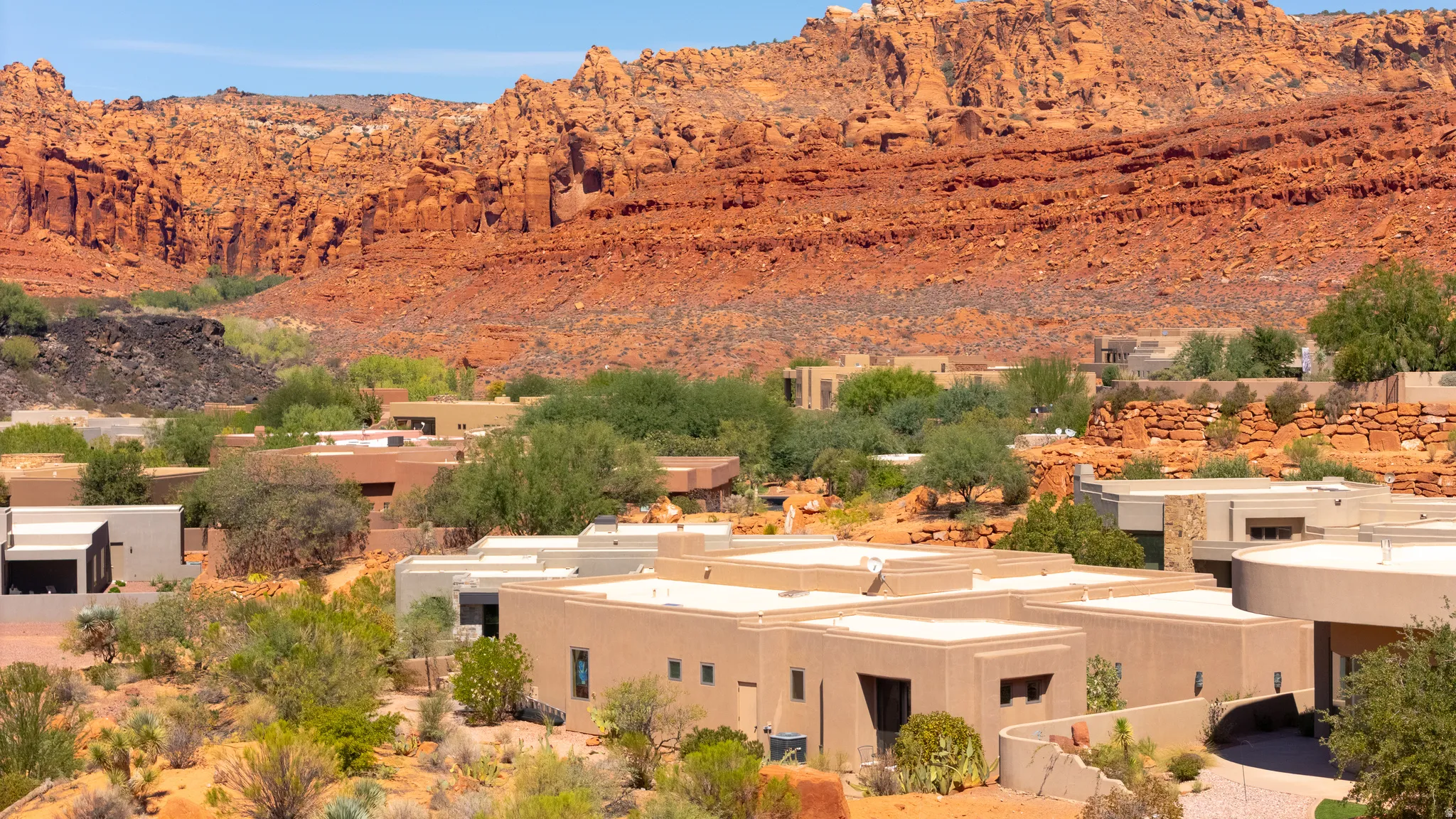 Southwestern-style architecture with stucco exteriors and flat roofs