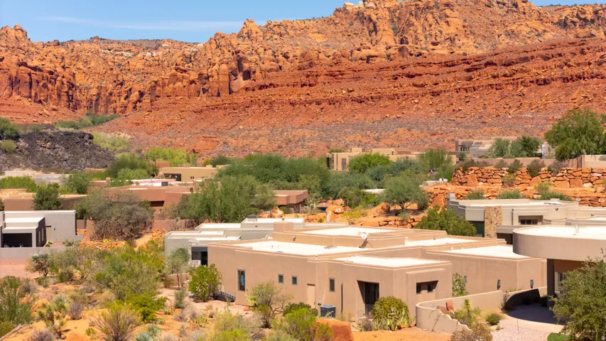 Southwestern-style architecture with stucco exteriors and flat roofs