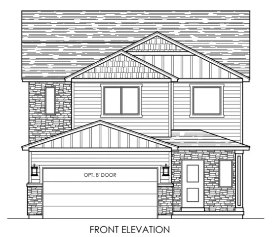 Architectural Drawing. Front elevation of the property detailing exterior features and an optional door height