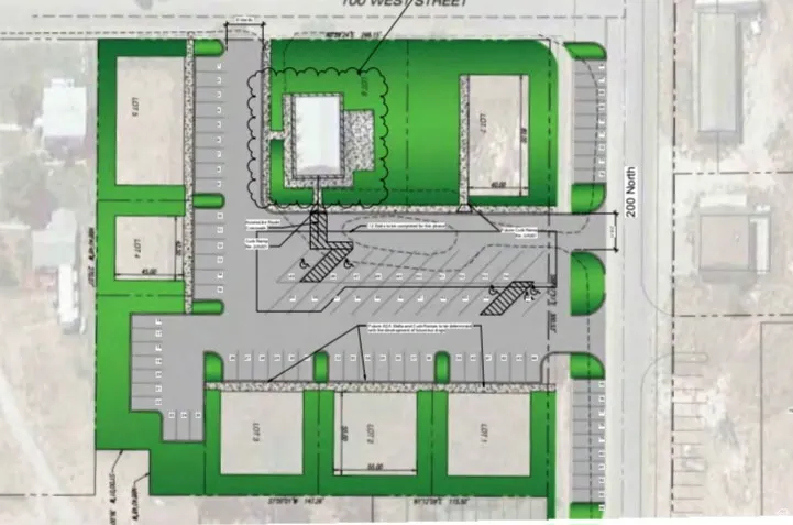 Site Plan. Illustrating the proposed layout of the property, including structures, parking, and landscaping elements