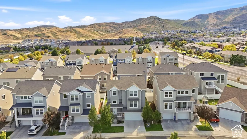 Contemporary residential neighborhood with mountain backdrop