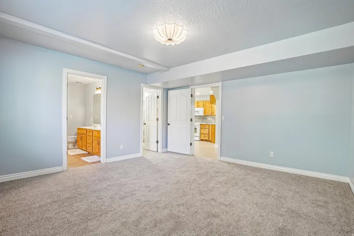 Light blue wall color with white trim