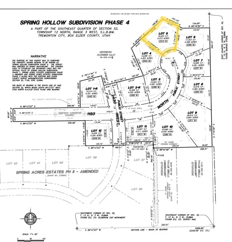Subdivision Plat. Illustrating lot configurations and dimensions within Spring Hollow Subdivision Phase 4