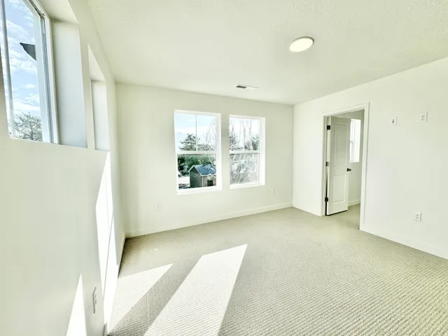 Light-filled room featuring multiple windows, recessed lighting, and neutral-toned carpeting