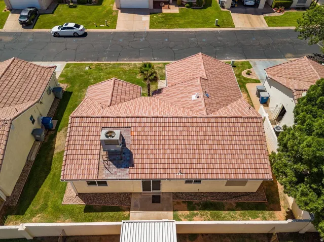 Terra cotta tile roof with multiple gables