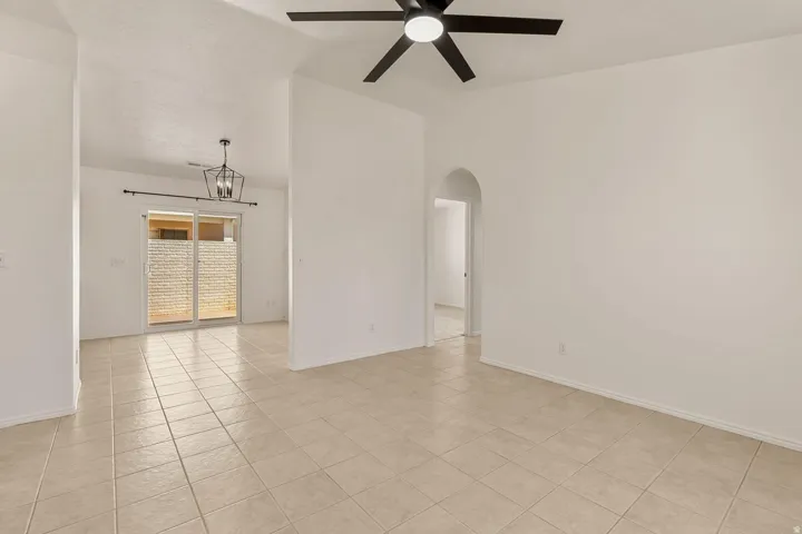 Neutral tone tile flooring throughout