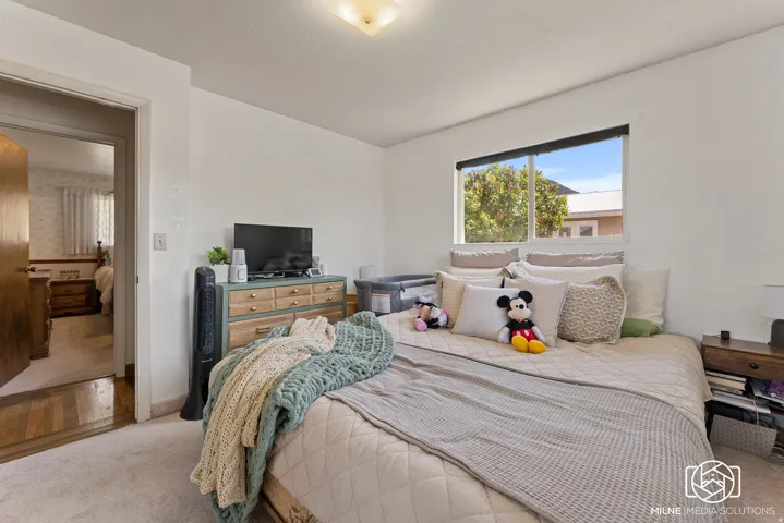 Carpeted flooring, recessed window, and overhead lighting fixture