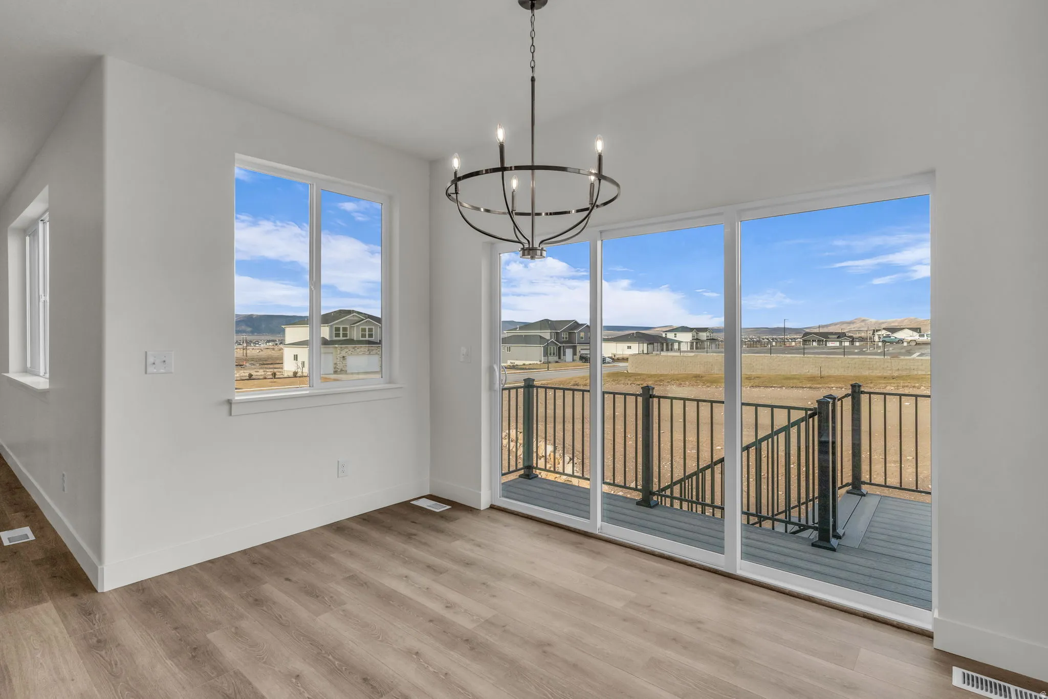 Wood-finish flooring with white walls
