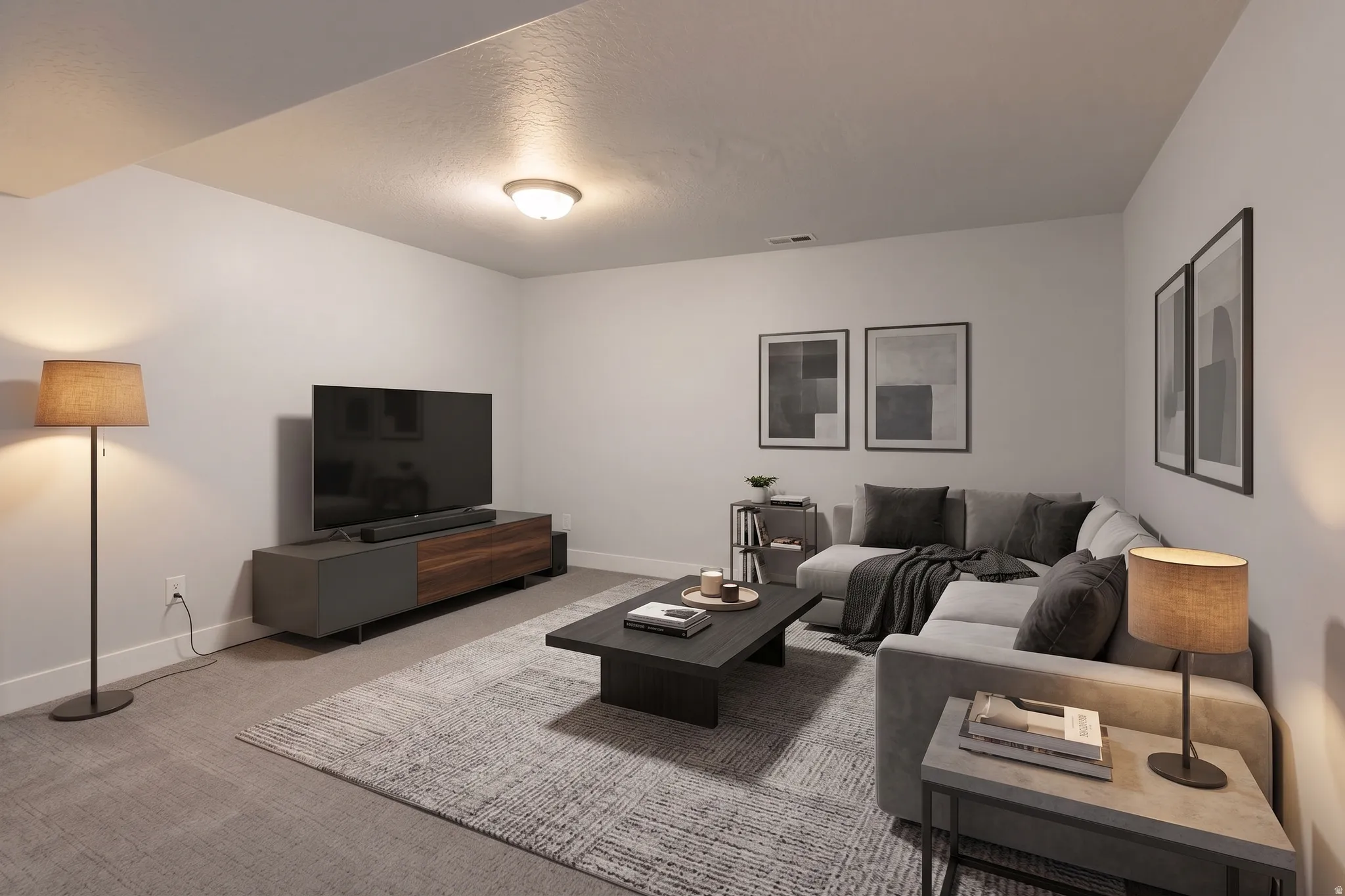 Carpeted flooring provides comfort
