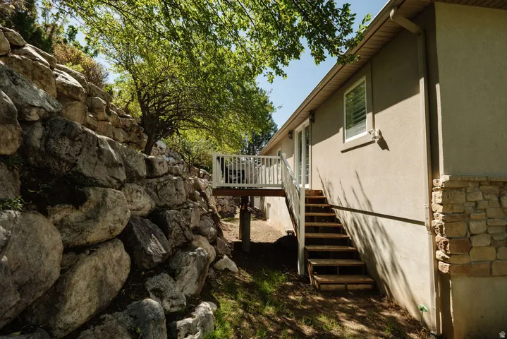 Stucco exterior with stone accent detailing
