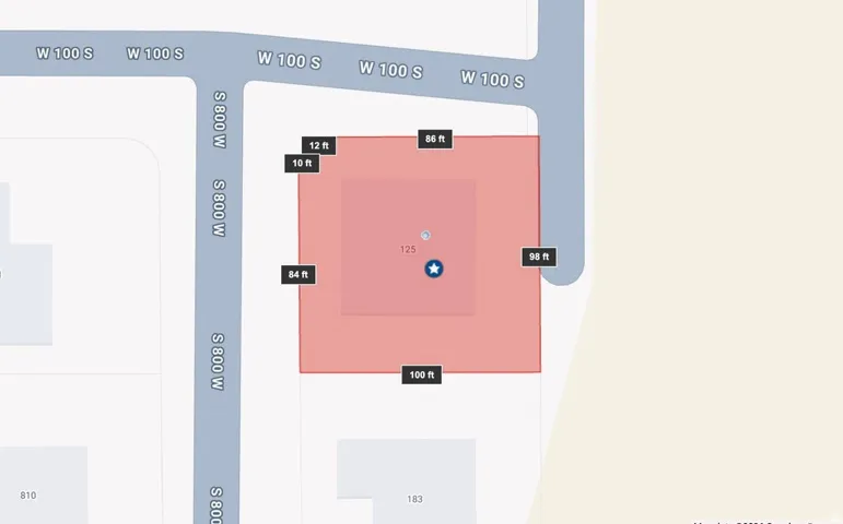 Property Site Plan. Illustrating the property's boundaries and dimensions in relation to adjacent roadways