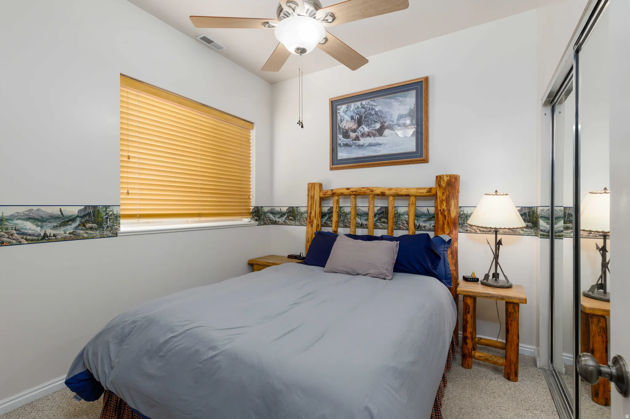 Recessed window with horizontal blinds