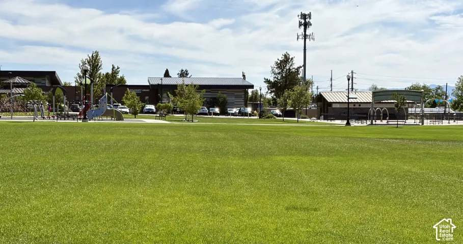 Park, playground and splashpad across the street