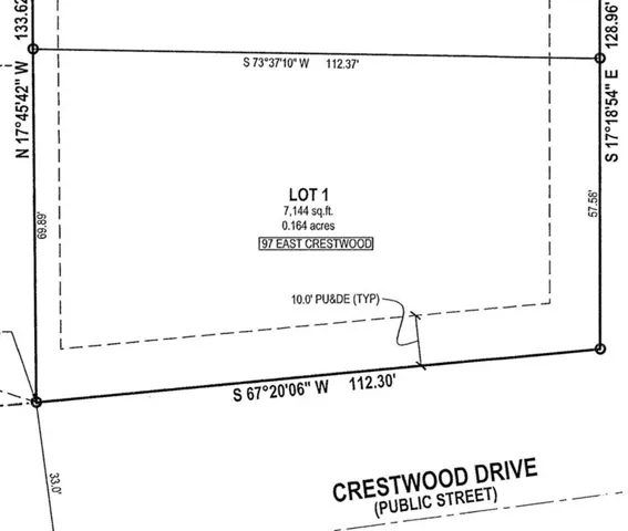 Survey Plan. Detailing property dimensions, area, and public street access for the property