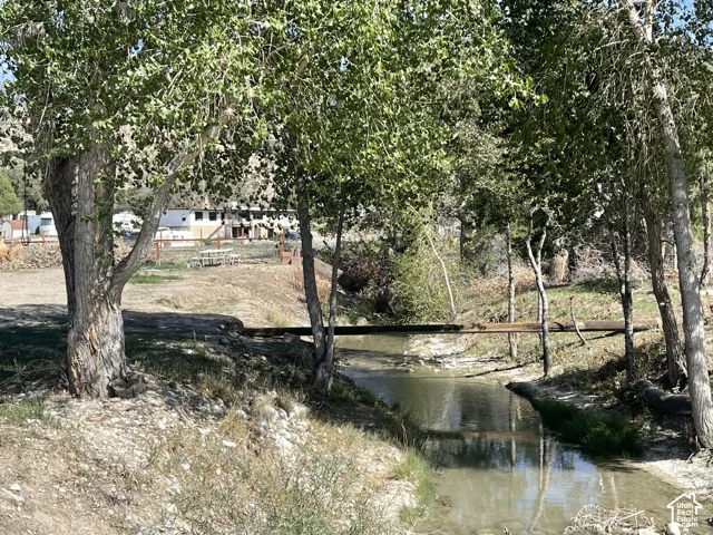 Wood bridge crossing a natural water feature