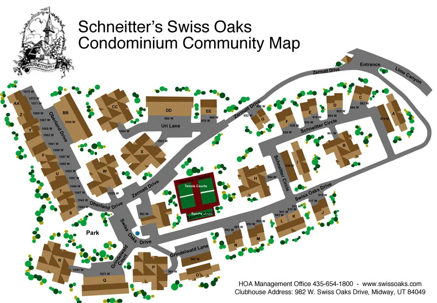 Condominium Community Map. Illustrating the layout of buildings and roadways within the property