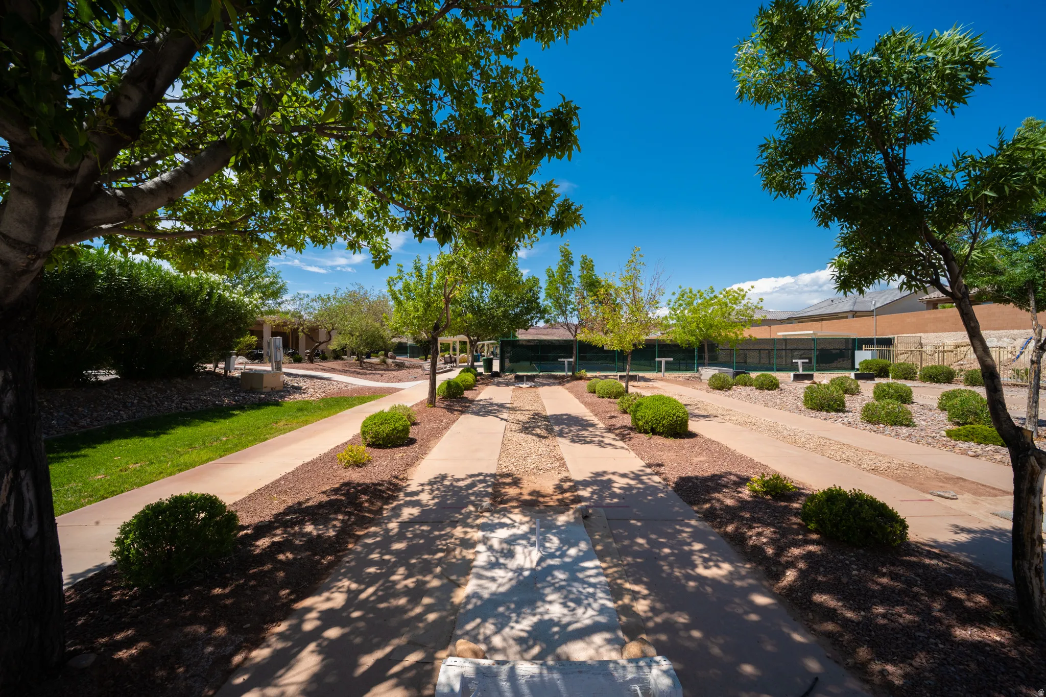 Landscaped pathways with stone accents