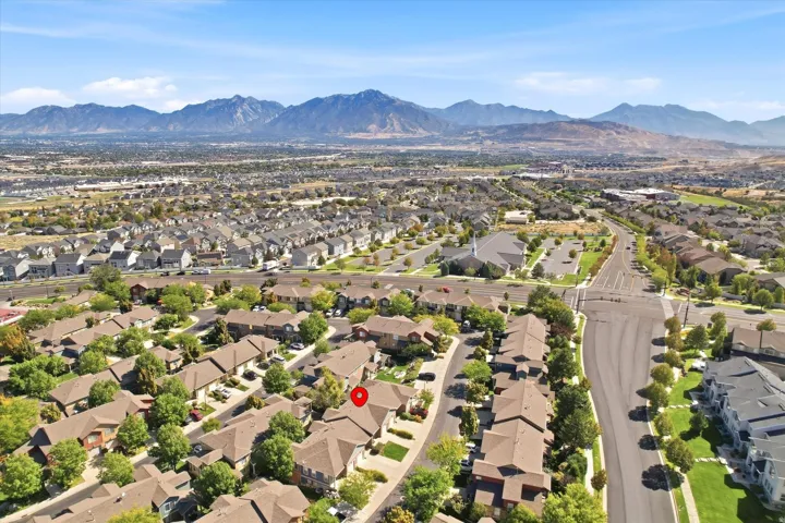 Residential neighborhood setting with mountain backdrop