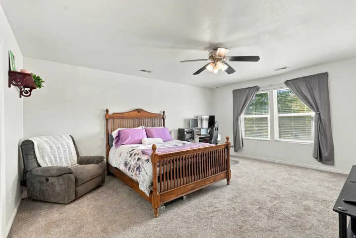 Neutral wall tones with carpeted flooring