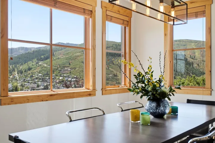 Multiple windows with wood-finish framing