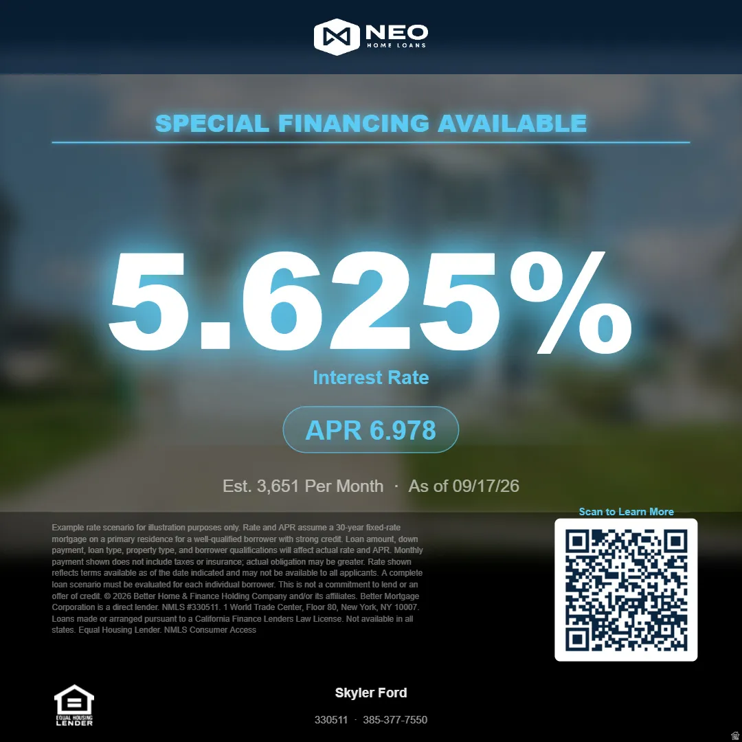 Loan Offer Advertisement. Displaying interest rates and monthly payment estimates for property financing