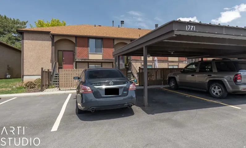 Covered parking structure with designated spaces