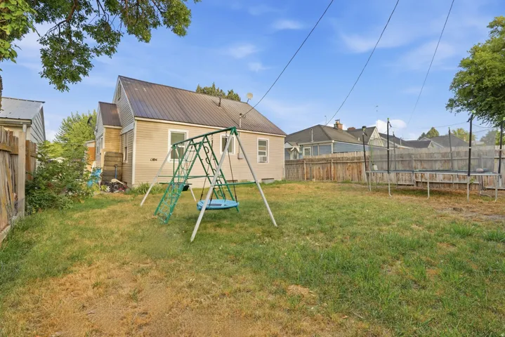 Expansive backyard with a full privacy fence and mature perimeter trees