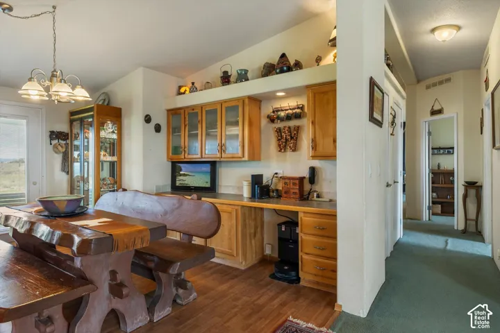 Wood-finish flooring with a custom-built dining set