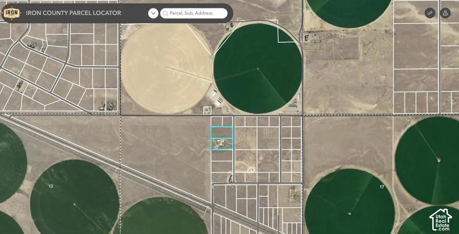 Iron County Parcel Locator. Displaying an aerial view of the property and surrounding parcels