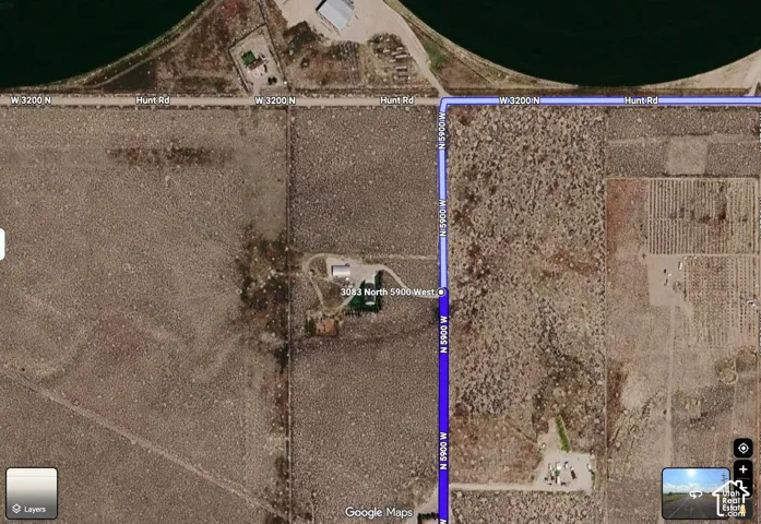 Google Maps Satellite View. Displaying the geographic layout of the property and its surrounding area, including roads and bodies of water